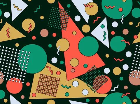 Geometric seamless pattern in 80s memphis style. Geometric shapes Stock Illustration