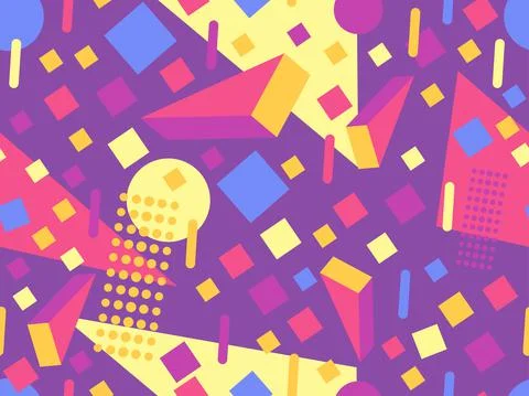 Geometric seamless pattern in 80s memphis style. Abstract geometric backgroun Illustrazione stock