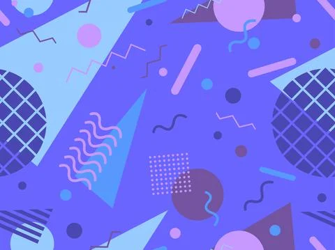 Geometric seamless pattern in 80s memphis style. Abstract geometric backgroun Stock Illustration