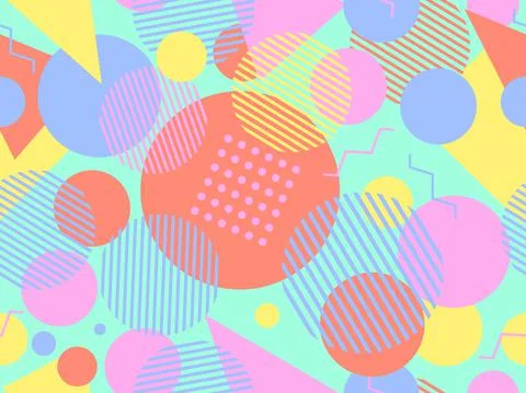 Geometric seamless pattern in 80s memphis style. Colorful background with geo Stock Illustration