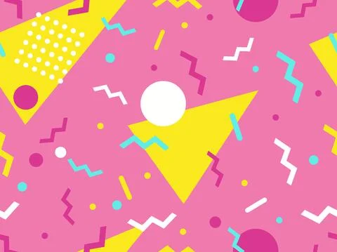Geometric seamless pattern in 80s memphis style. Colorful background with geo Stock Illustration