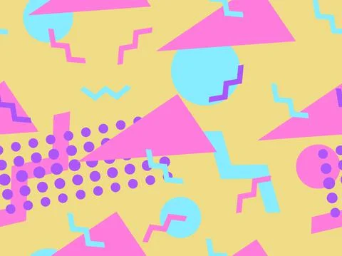 Geometric seamless pattern in 80s memphis style. Colorful background with geo Stock Illustration