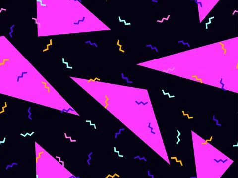 Geometric seamless pattern in 80s memphis style. Colorful background with geo Stock Illustration
