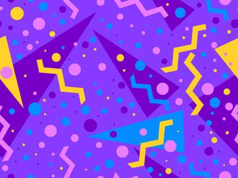 Geometric seamless pattern in 80s memphis style. Colorful background with geo Stock Illustration
