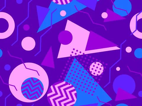 Geometric seamless pattern in 80s memphis style. Colorful background with geo Stock Illustration