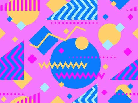 Geometric seamless pattern in 80s memphis style. Colorful background with geo Stock Illustration