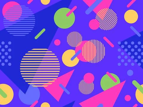 Geometric seamless pattern in 80s memphis style. Colorful background with geo Stock-Illustration