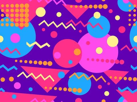 Geometric seamless pattern in 80s memphis style. Colorful background with geo Stock Illustration