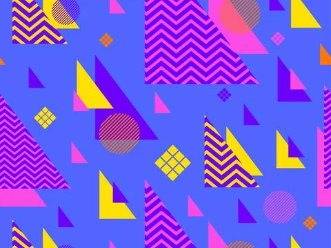 Geometric seamless pattern in 80s memphis style. Colorful background with geo Stock Illustration