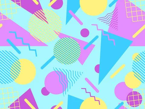Geometric seamless pattern in 80s memphis style. Colorful background with geo Stock-Illustration