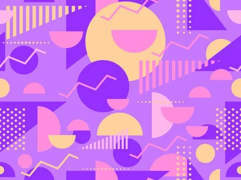 Geometric seamless pattern in 80s memphis style. Colorful background with geo Stock Illustration