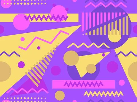 Geometric seamless pattern in 80s memphis style. Colorful background with geo Stock Illustration