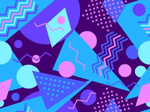 Geometric seamless pattern in 80s memphis style. Colorful background with geo Stock Illustration