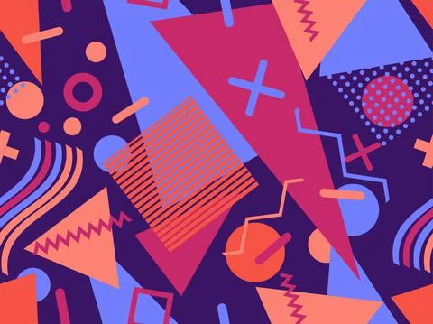 Geometric seamless pattern in 80s memphis style. Colorful background with geo Stock Illustration