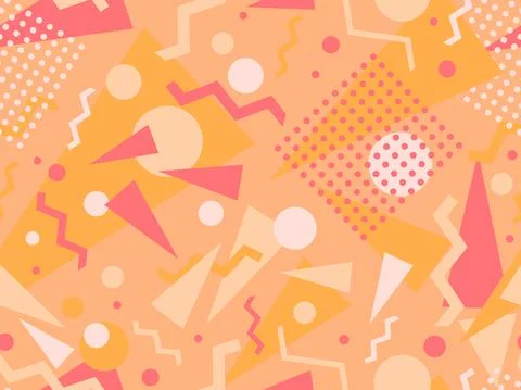Geometric seamless pattern in 80s memphis style. Colorful background with geo Stock Illustration