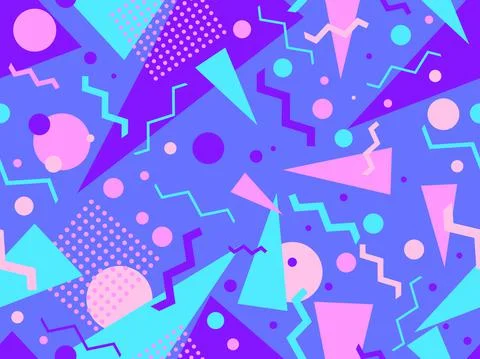 Geometric seamless pattern in 80s memphis style. Colorful background with geo Stock Illustration