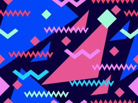 Geometric seamless pattern in 80s memphis style. Colorful background with geo Stock Illustration