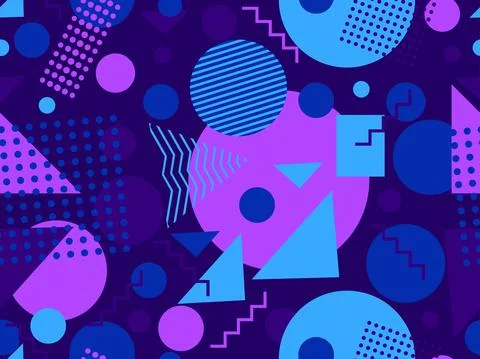 Geometric seamless pattern in 80s memphis style. Colorful background with geo Stock Illustration