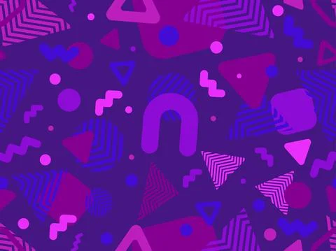 Geometric seamless pattern in 80s memphis style. Colorful background design f Stock Illustration