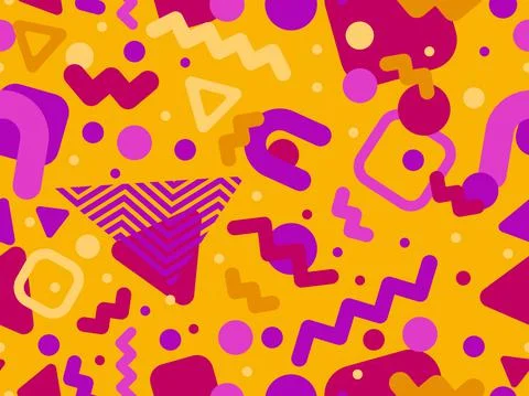 Geometric seamless pattern in 80s memphis style. Colorful background design f Stock Illustration