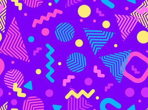 Geometric seamless pattern in 80s memphis style. Colorful background design f Stock Illustration