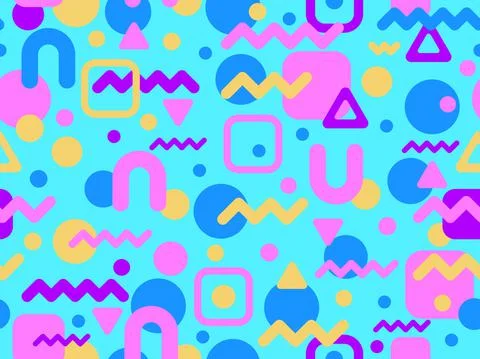Geometric seamless pattern in 80s memphis style. Colorful background design f Stock Illustration