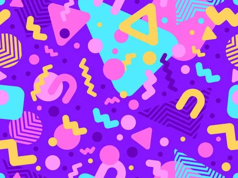 Geometric seamless pattern in 80s memphis style. Colorful background design f Stock Illustration