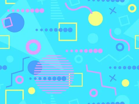 Geometric seamless pattern in 80s memphis style. Colorful background design f Stock Illustration