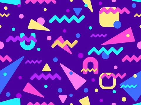 Geometric seamless pattern in 80s memphis style. Colorful background design f Stock Illustration
