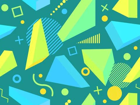 Geometric seamless pattern in 80s memphis style. Isometric geometric 3D shape Stock Illustration