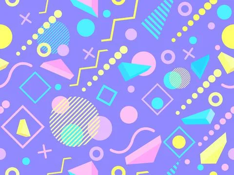Geometric seamless pattern in 80s memphis style. Isometric geometric 3D shape Stock Illustration