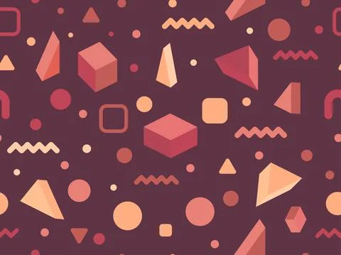 Geometric seamless pattern in 80s memphis style. Isometric geometric 3D shape Illustrazione stock