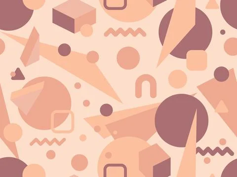 Geometric seamless pattern in 80s memphis style. Isometric geometric 3D shape Stock-Illustration