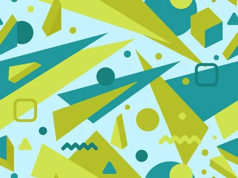 Geometric seamless pattern in 80s memphis style. Isometric geometric 3D shape Stock Illustration