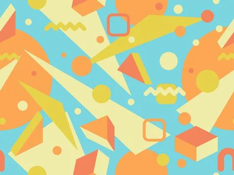 Geometric seamless pattern in 80s memphis style. Isometric geometric 3D shape Stock Illustration