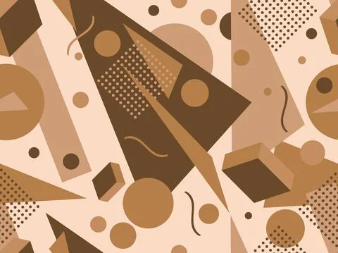 Geometric seamless pattern in 80s memphis style. Isometric geometric 3D shape Stock Illustration
