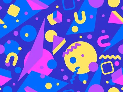 Geometric seamless pattern in 80s memphis style. Isometric geometric 3D shape 스톡 일러스트