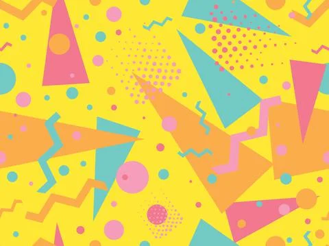 Geometric seamless pattern in 80s memphis style. Colorful background with geo Stock Illustration