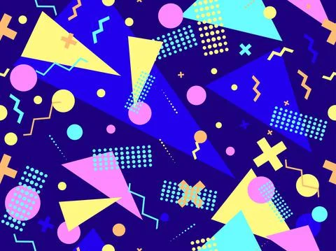 Geometric seamless pattern in 80s memphis style. Colorful background with geo Stock Illustration