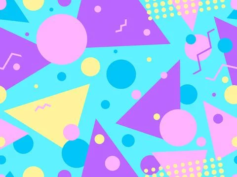 Geometric seamless pattern in 80s memphis style. Colorful background with geo Stock Illustration