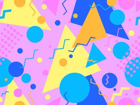 Geometric seamless pattern in 80s memphis style. Colorful background with geo Stock Illustration