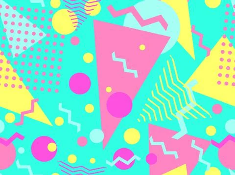 Geometric seamless pattern in 80s memphis style. Colorful background with geo Stock Illustration