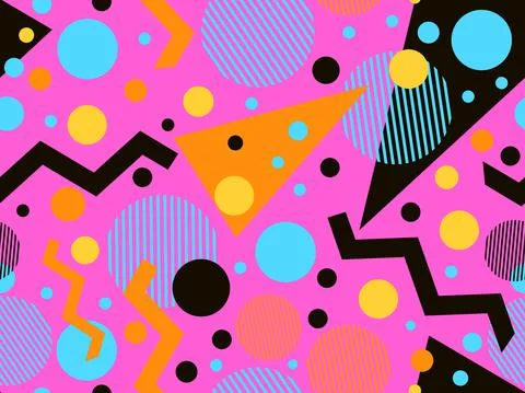 Geometric seamless pattern in 80s memphis style. Colorful background with geo Stock Illustration