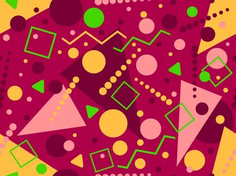 Geometric seamless pattern in 80s memphis style. Colorful background with geo Stock Illustration