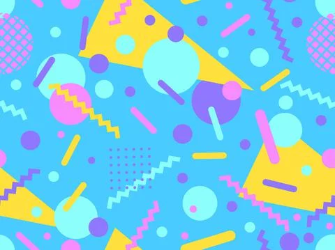 Geometric seamless pattern in 80s memphis style. Colorful background with geo Illustrazione stock