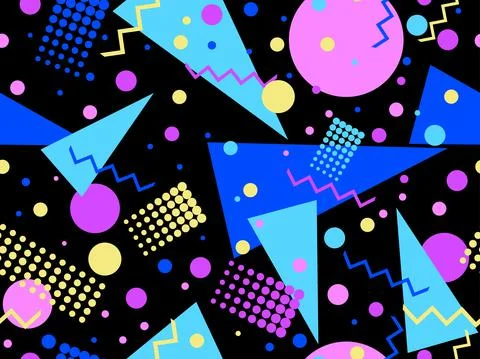 Geometric seamless pattern in 80s memphis style. Colorful background with geo Stock Illustration
