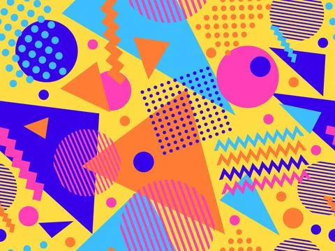 Geometric seamless pattern in 80s memphis style. Colorful background with geo Stock Illustration