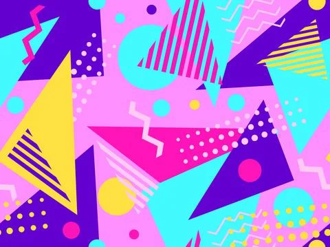 Geometric seamless pattern in 80s memphis style. Colorful background with geo Stock Illustration