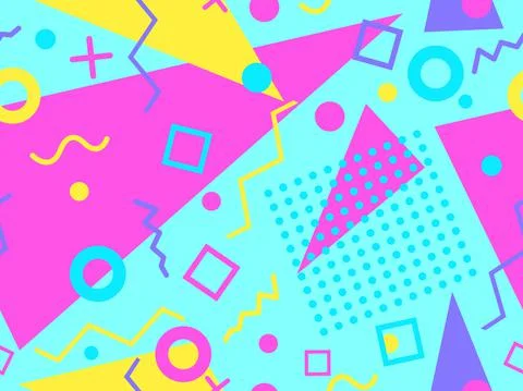 Geometric seamless pattern in 80s memphis style. Colorful background with geo Stock Illustration