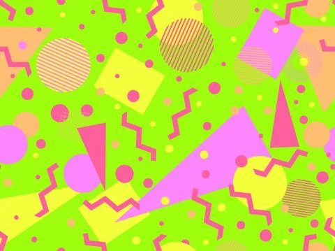 Geometric seamless pattern in 80s memphis style. Colorful background with geo Stock Illustration
